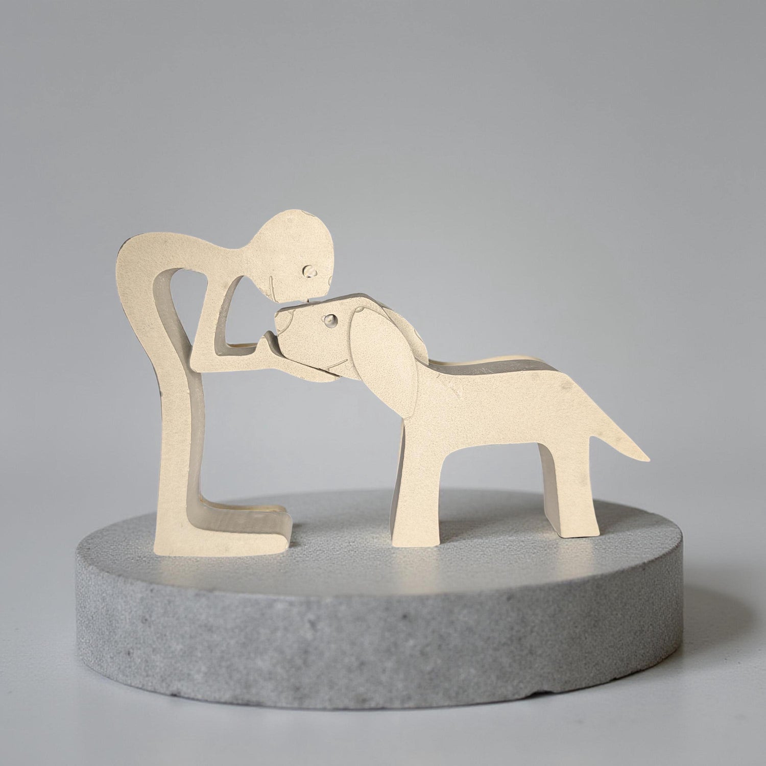 Concrete Human &amp; Dog Statue Set | Minimalist Dog Lover Gift | Best Friend Sculpture | Interactive 2-Piece Figurine | Pet Loss Memorial or Sh