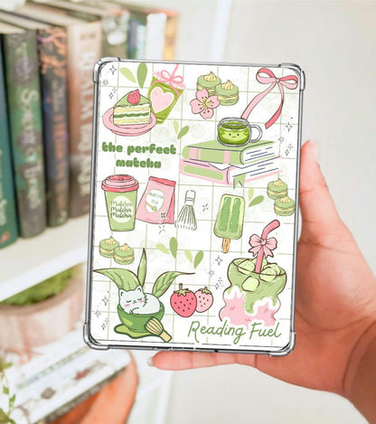 Matcha Kindle Insert, Kawaii Green Pink E-reader Accessory (Matte Cardstock)