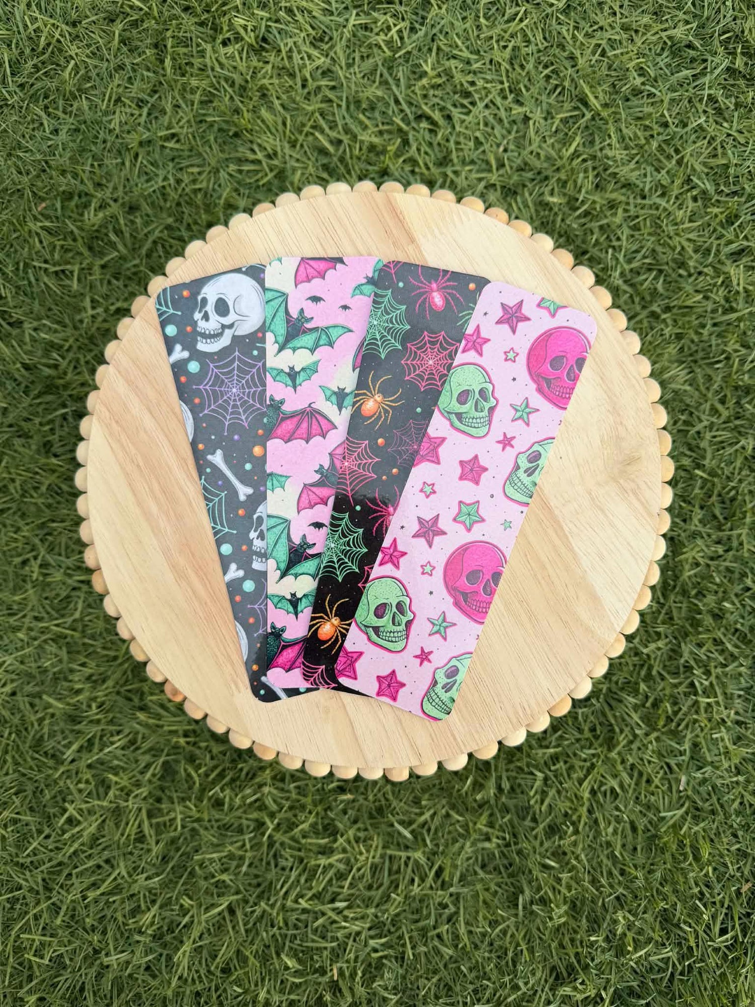 90s Neon Halloween Double-Sided Bookmark Bundle – Retro Spooky Skull, Spider, Bat &amp; Skeleton Bookmarks