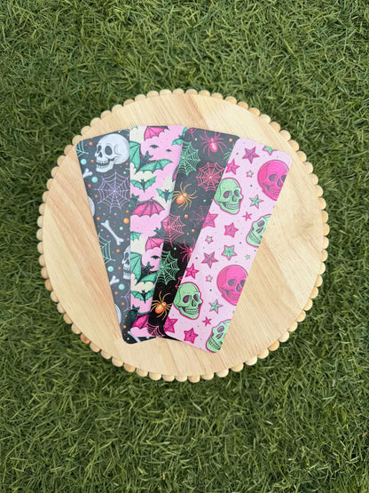 90s Neon Halloween Double-Sided Bookmark Bundle – Retro Spooky Skull, Spider, Bat &amp; Skeleton Bookmarks