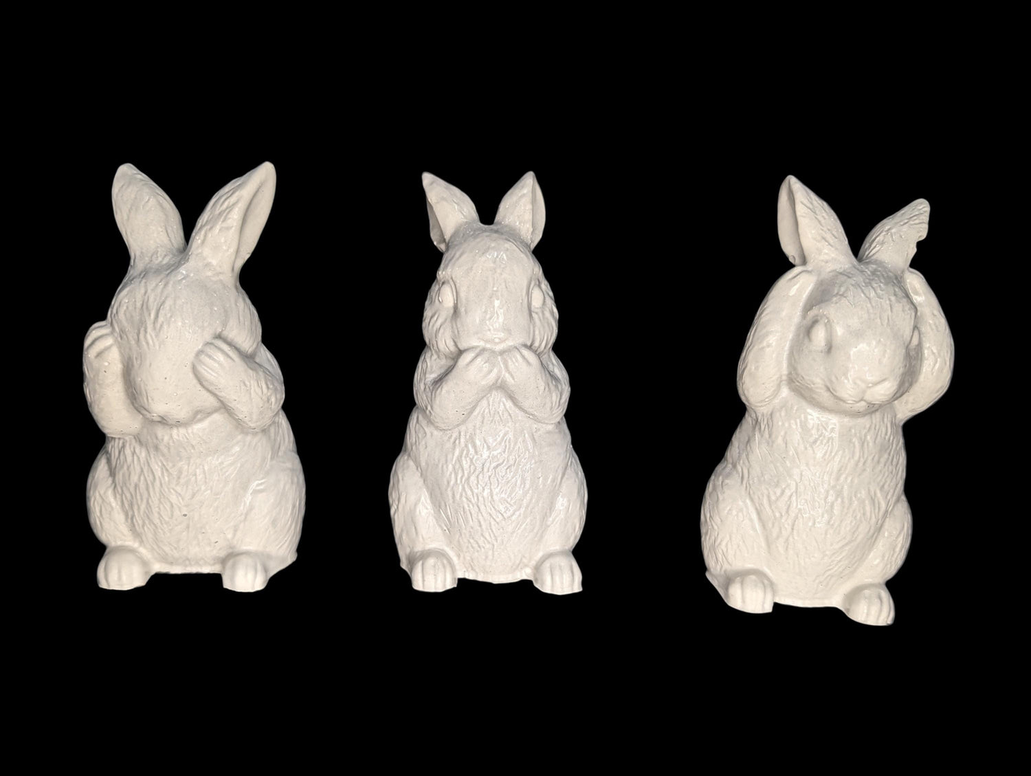 Concrete Bunny Rabbit Figurines - Set of 3 Wise Rabbits See No Evil Hear No Evil - Modern Easter Decor - Spring Mantle Display