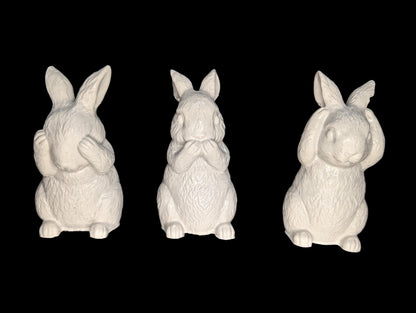 Concrete Bunny Rabbit Figurines - Set of 3 Wise Rabbits See No Evil Hear No Evil - Modern Easter Decor - Spring Mantle Display