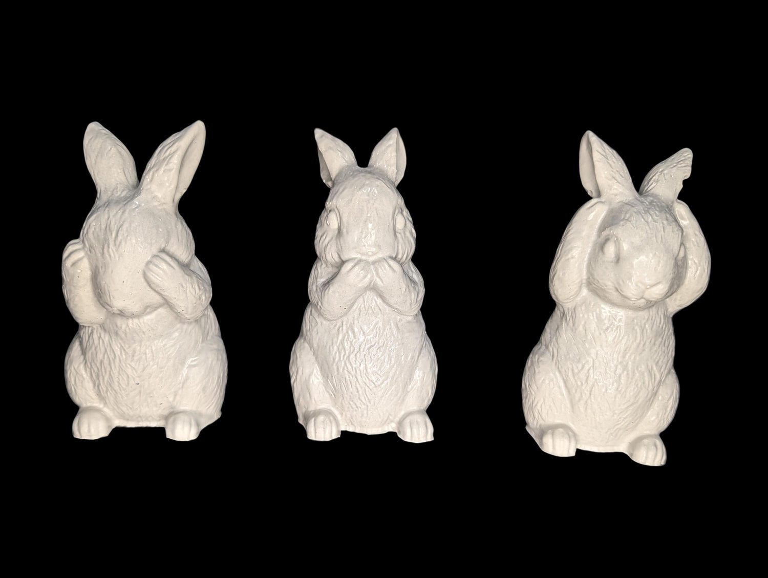 Concrete Bunny Rabbit Figurines - Set of 3 Wise Rabbits See No Evil Hear No Evil - Modern Easter Decor - Spring Mantle Display