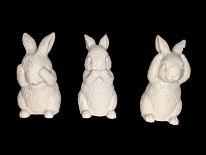 Concrete Bunny Rabbit Figurines - Set of 3 Wise Rabbits See No Evil Hear No Evil - Modern Easter Decor - Spring Mantle Display