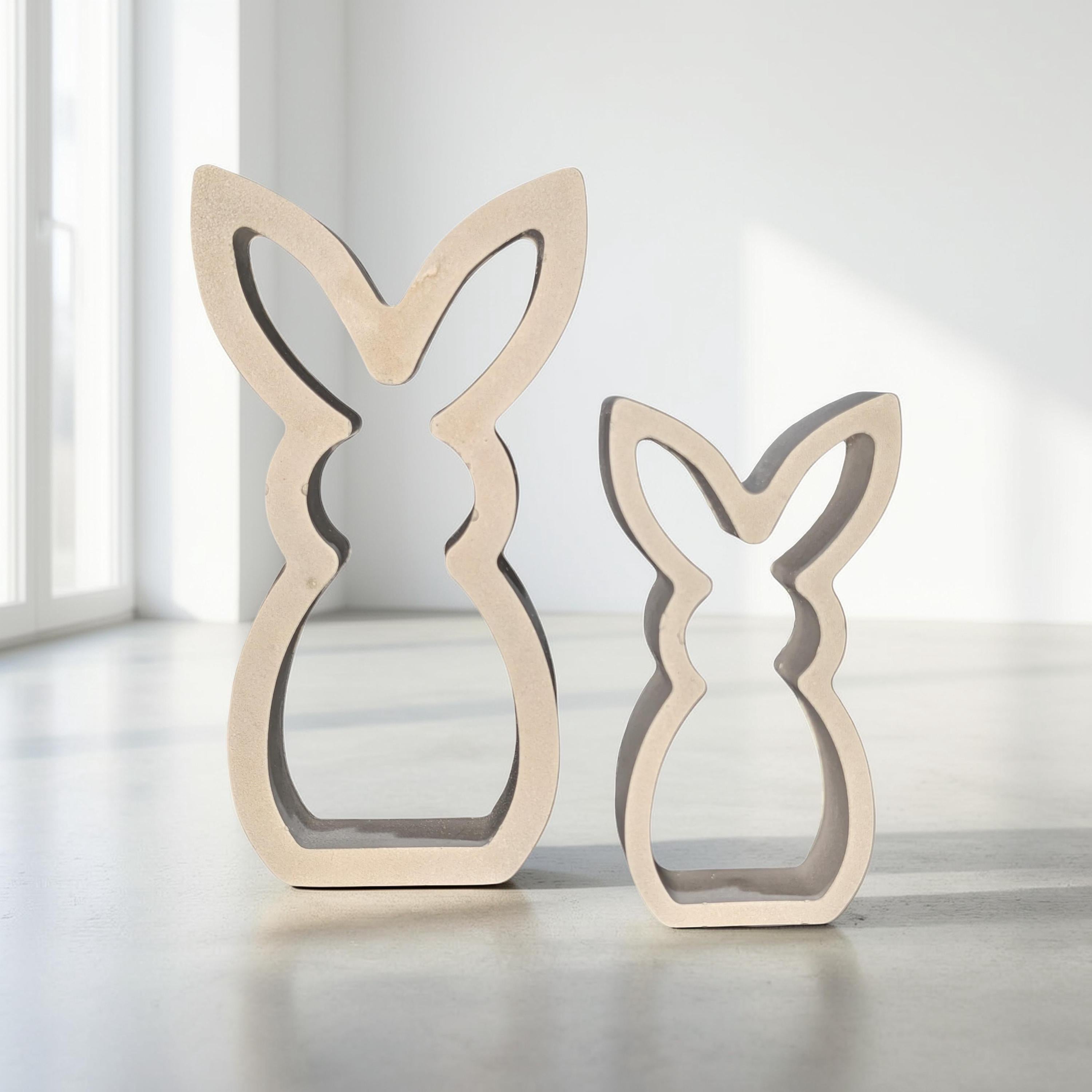 Concrete Bunny Silhouette - Modern Easter Decor - Minimalist Rabbit Statue - Spring Mantel Display - LG. &amp; SM. Bunny Set- Tea light Candle