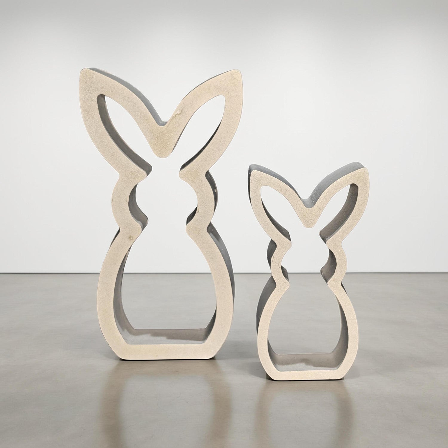 Concrete Bunny Silhouette - Modern Easter Decor - Minimalist Rabbit Statue - Spring Mantel Display - LG. &amp; SM. Bunny Set- Tea light Candle