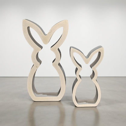 Concrete Bunny Silhouette - Modern Easter Decor - Minimalist Rabbit Statue - Spring Mantel Display - LG. &amp; SM. Bunny Set- Tea light Candle
