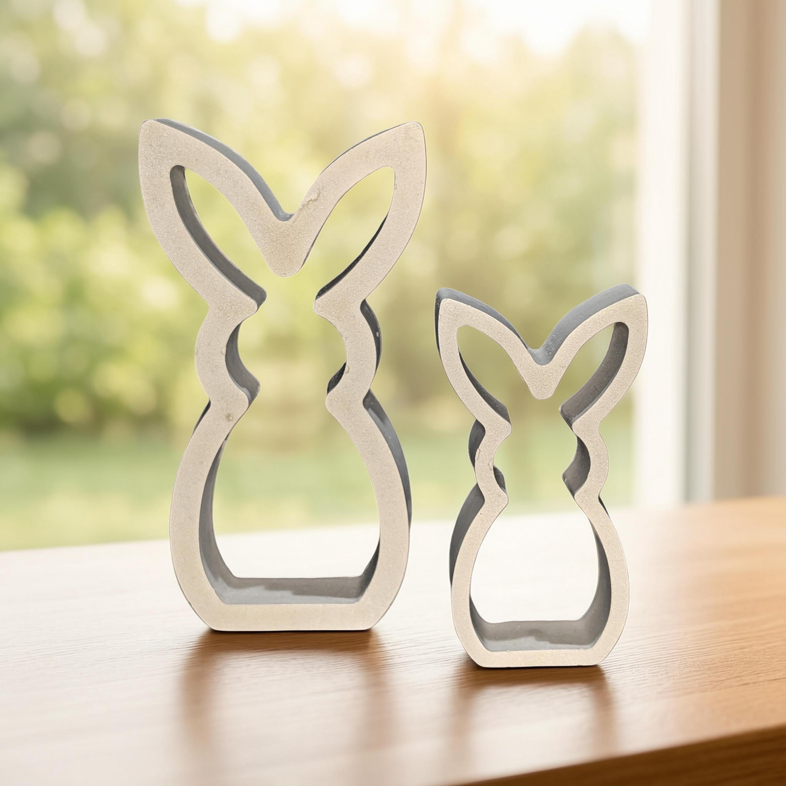Concrete Bunny Silhouette - Modern Easter Decor - Minimalist Rabbit Statue - Spring Mantel Display - LG. &amp; SM. Bunny Set- Tea light Candle