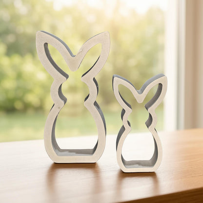 Concrete Bunny Silhouette - Modern Easter Decor - Minimalist Rabbit Statue - Spring Mantel Display - LG. &amp; SM. Bunny Set- Tea light Candle
