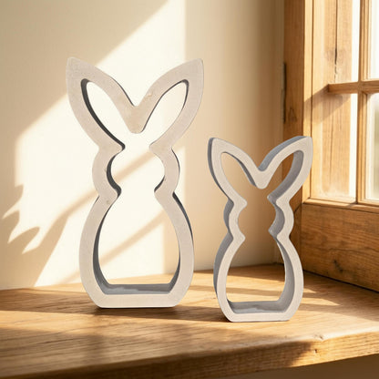 Concrete Bunny Silhouette - Modern Easter Decor - Minimalist Rabbit Statue - Spring Mantel Display - LG. &amp; SM. Bunny Set- Tea light Candle