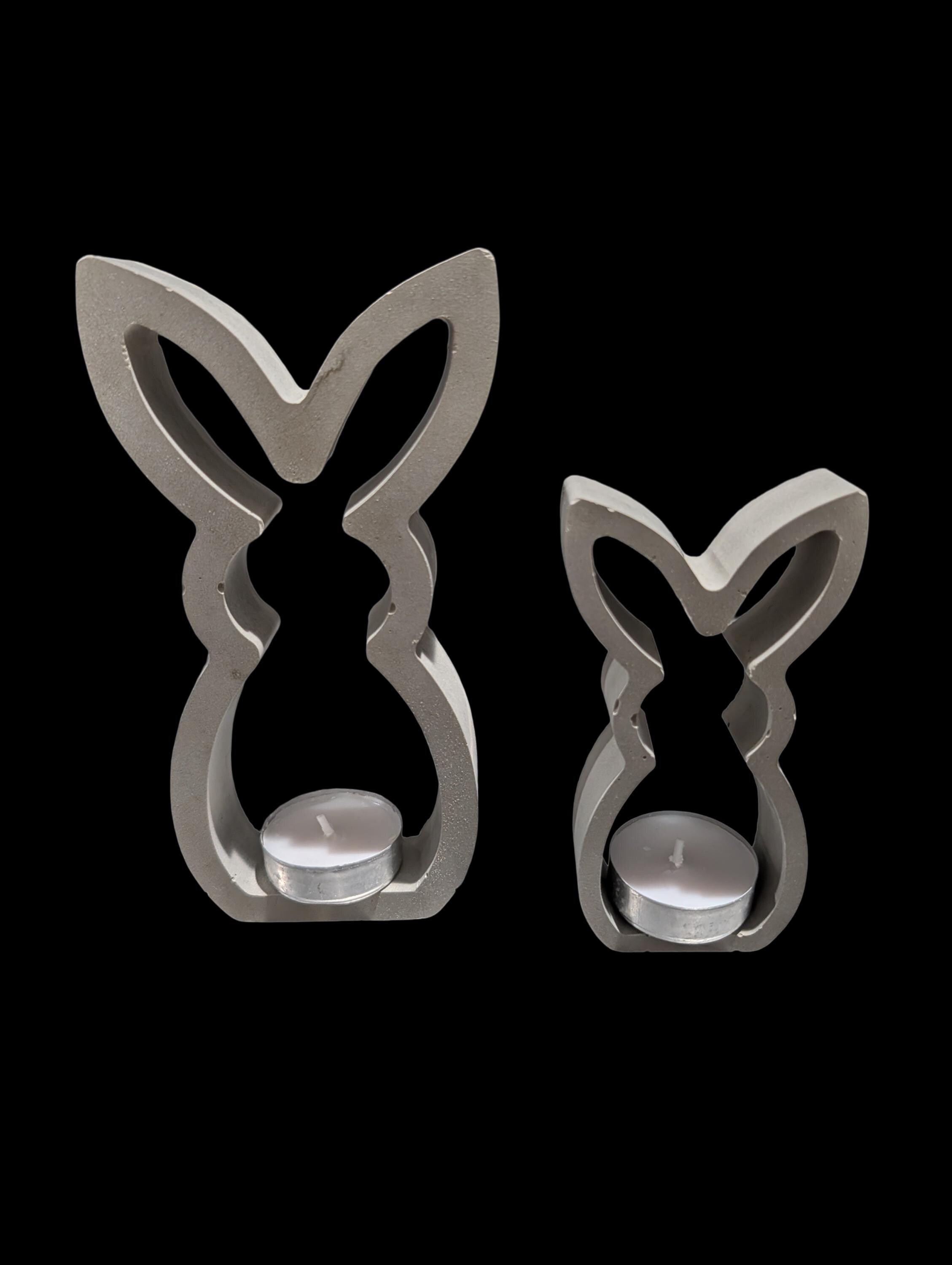 Concrete Bunny Silhouette - Modern Easter Decor - Minimalist Rabbit Statue - Spring Mantel Display - LG. &amp; SM. Bunny Set- Tea light Candle