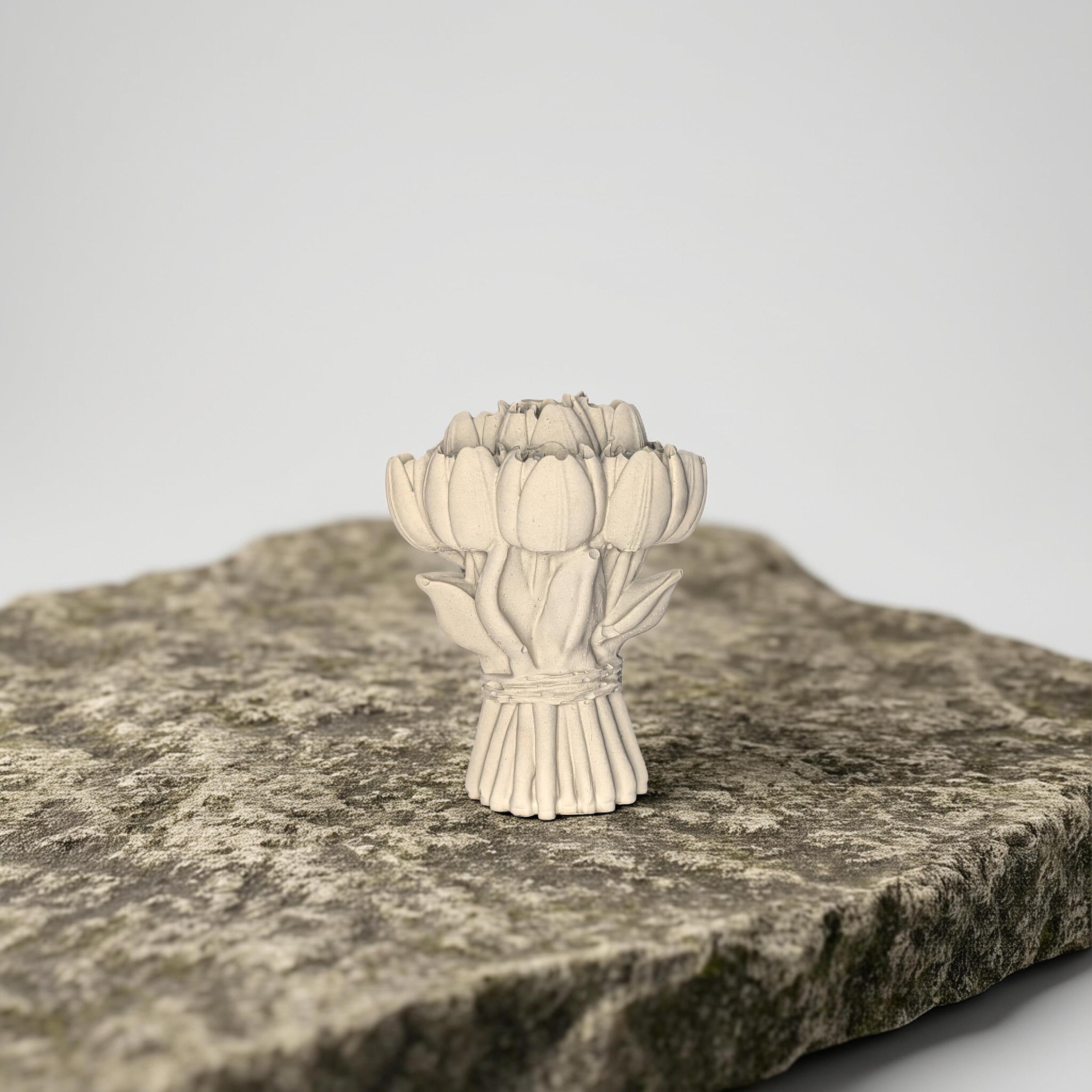 Concrete Tulip Bouquet Statue 4.5 Inches- Minimalist Spring Flower Decor - Industrial Shelf Sitter- Modern Coffee Table Accessory