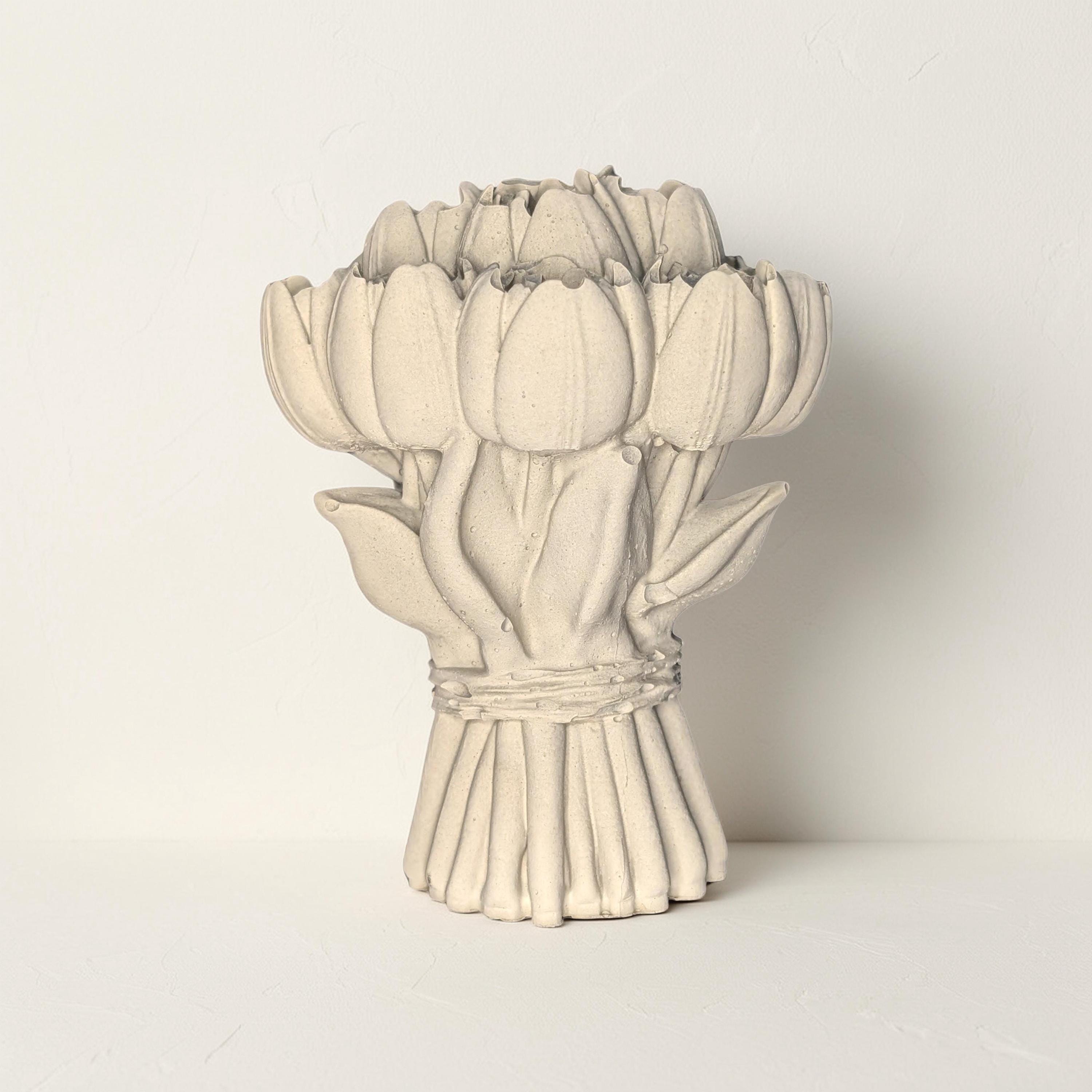 Concrete Tulip Bouquet Statue 4.5 Inches- Minimalist Spring Flower Decor - Industrial Shelf Sitter- Modern Coffee Table Accessory