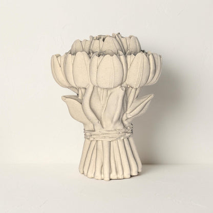 Concrete Tulip Bouquet Statue 4.5 Inches- Minimalist Spring Flower Decor - Industrial Shelf Sitter- Modern Coffee Table Accessory