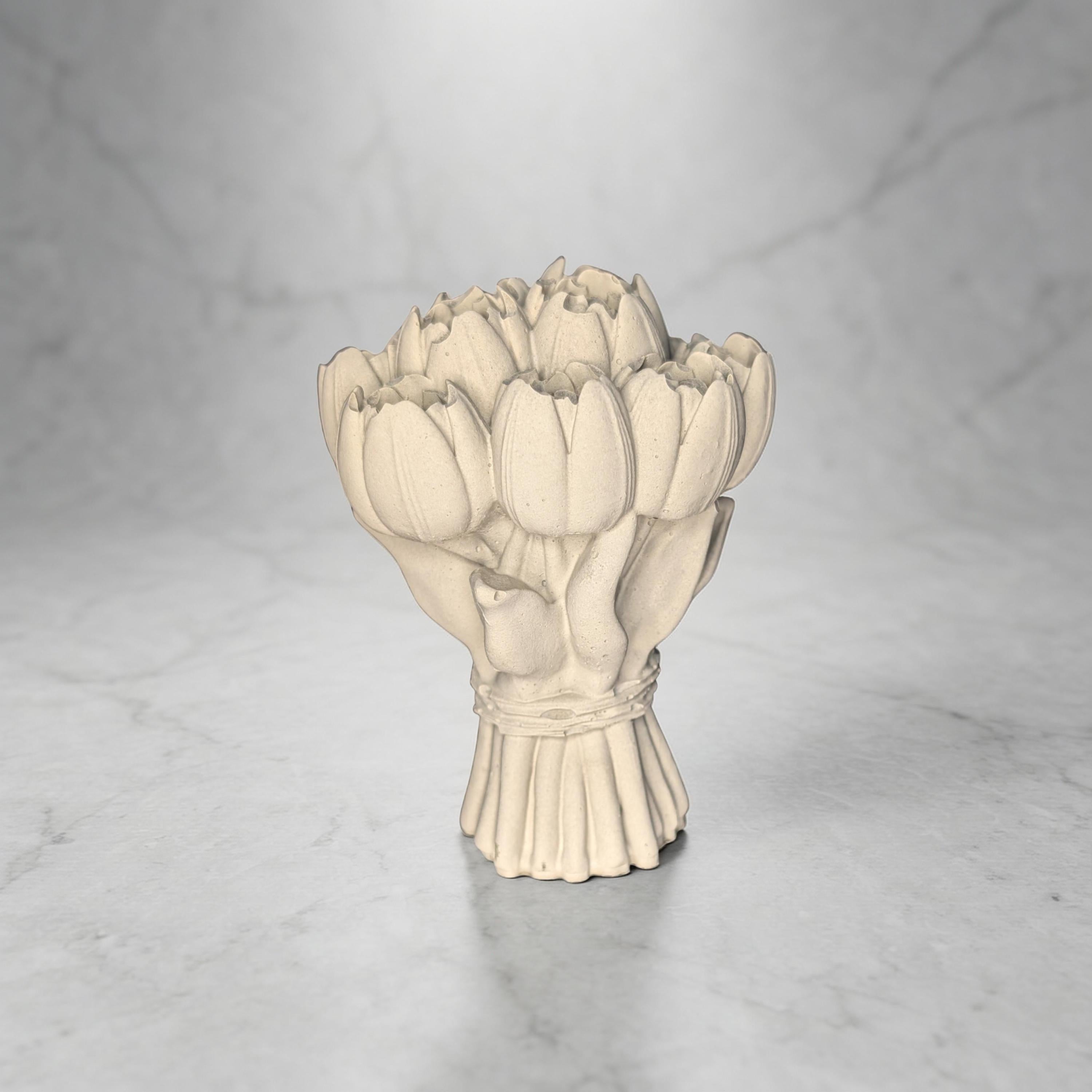 Concrete Tulip Bouquet Statue 4.5 Inches- Minimalist Spring Flower Decor - Industrial Shelf Sitter- Modern Coffee Table Accessory