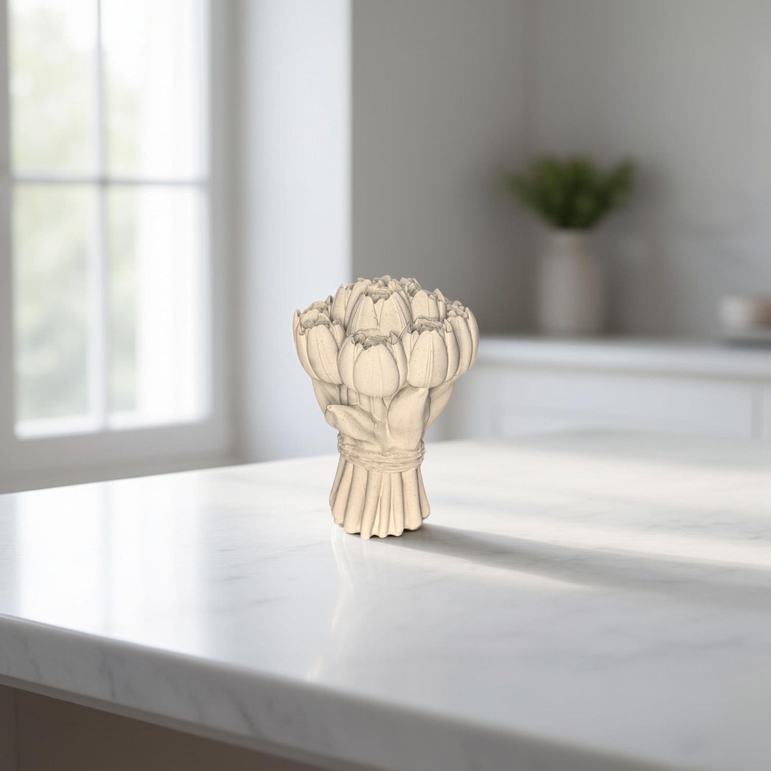 Concrete Tulip Bouquet Statue 4.5 Inches- Minimalist Spring Flower Decor - Industrial Shelf Sitter- Modern Coffee Table Accessory