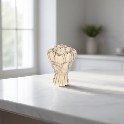Concrete Tulip Bouquet Statue 4.5 Inches- Minimalist Spring Flower Decor - Industrial Shelf Sitter- Modern Coffee Table Accessory