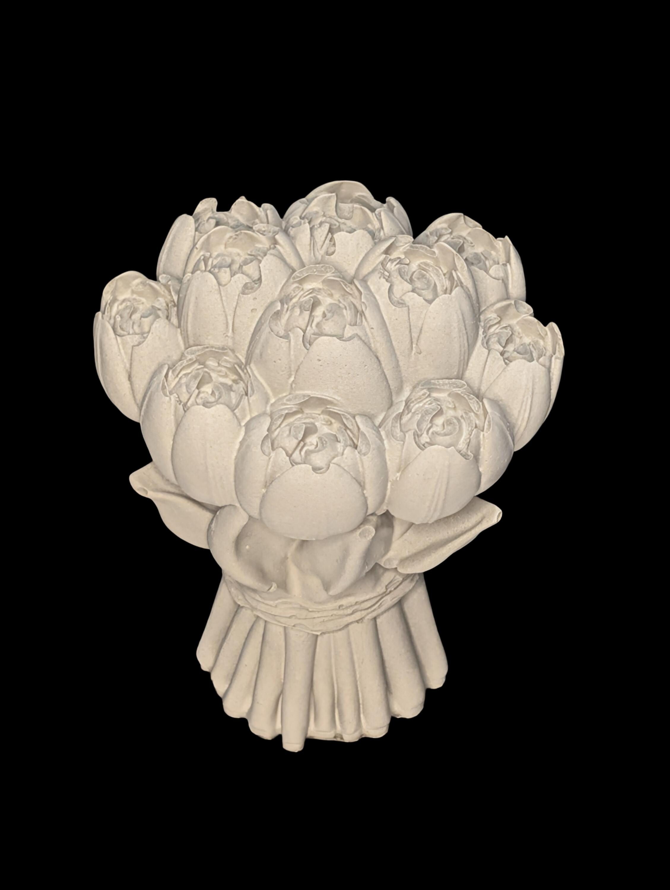Concrete Tulip Bouquet Statue 4.5 Inches- Minimalist Spring Flower Decor - Industrial Shelf Sitter- Modern Coffee Table Accessory