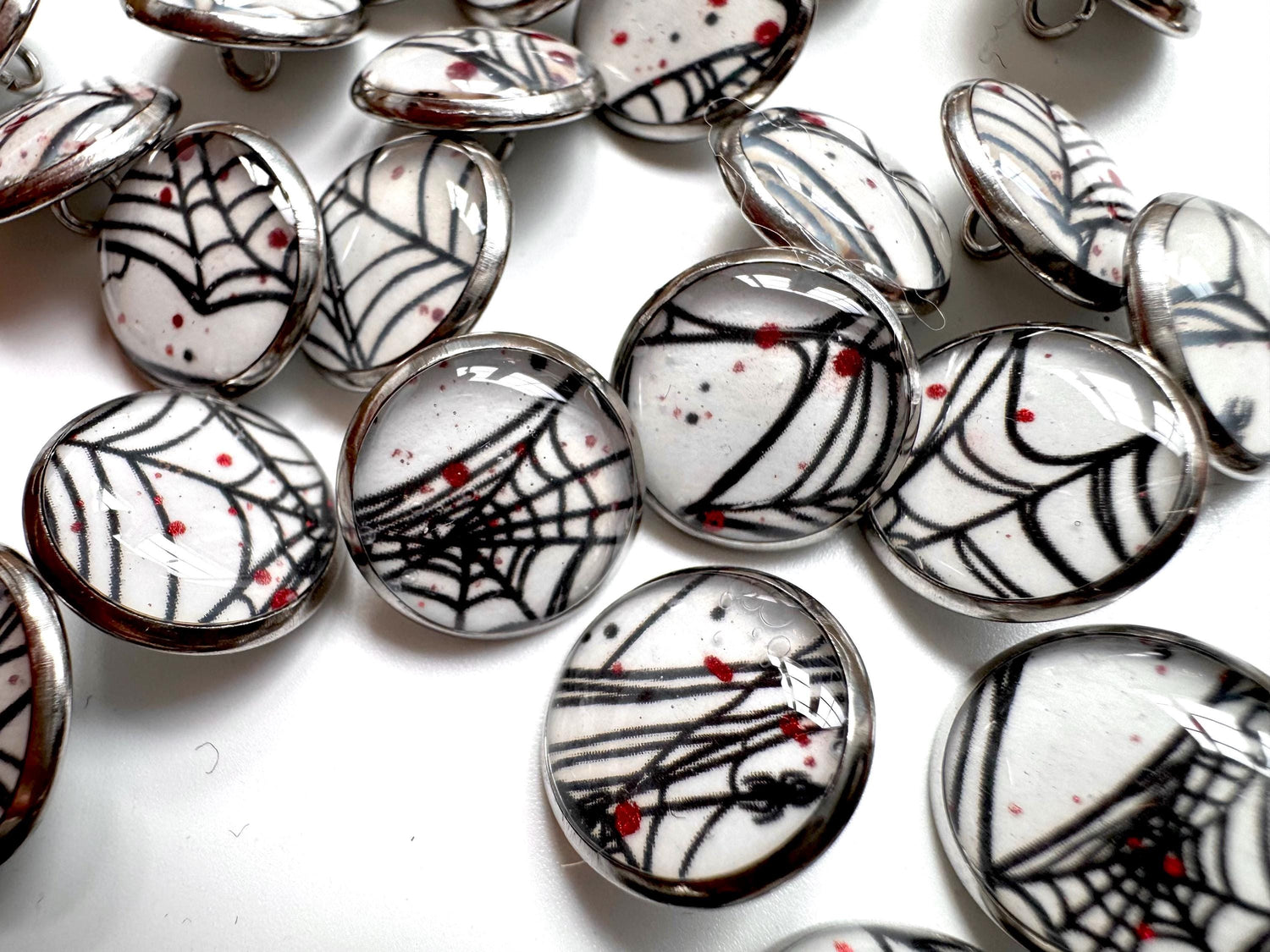 Small Round Buttons - Spiderwebs - White Background - 12mm