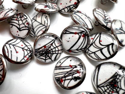 Small Round Buttons - Spiderwebs - White Background - 12mm