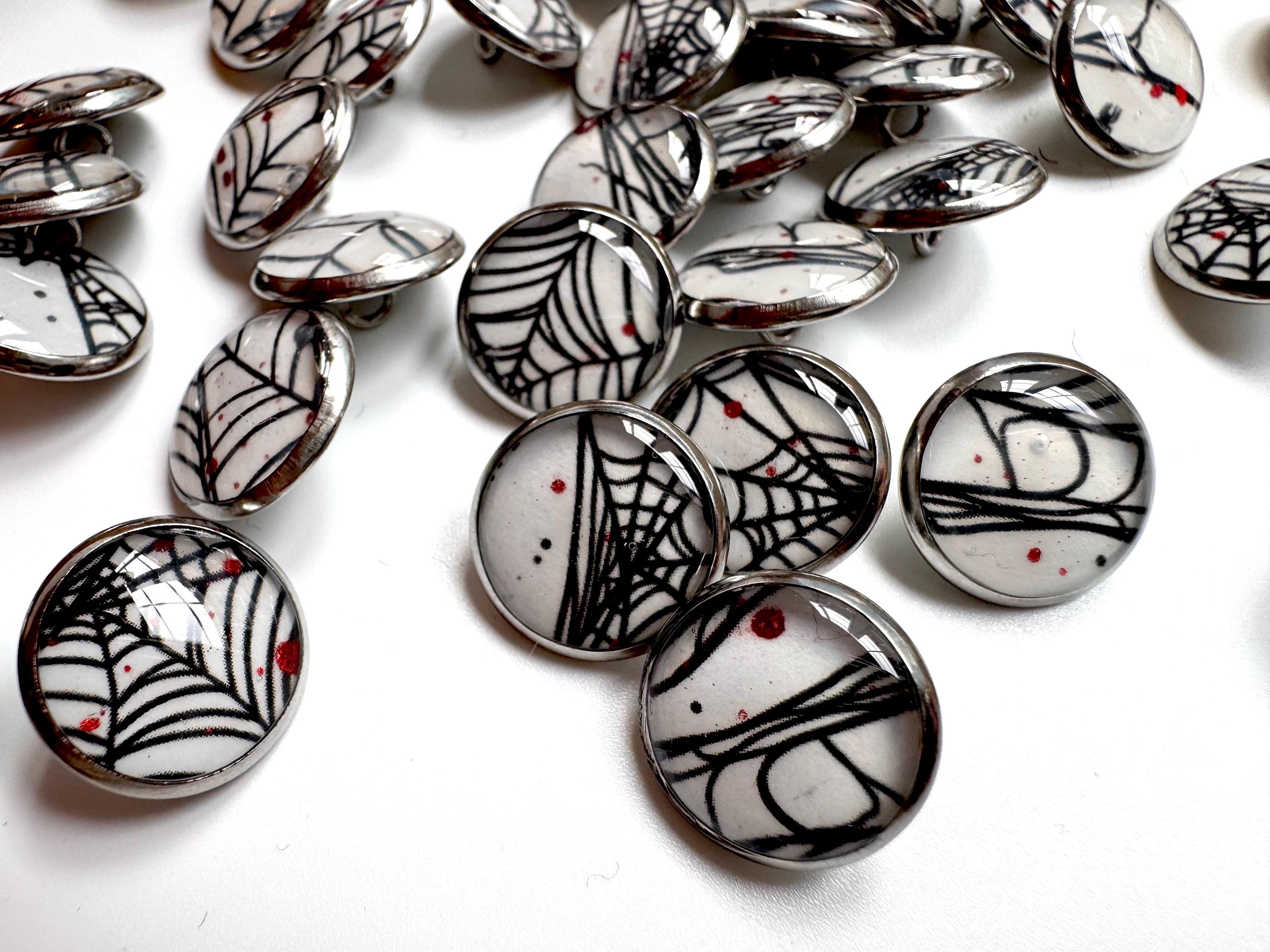 Small Round Buttons - Spiderwebs - White Background - 12mm