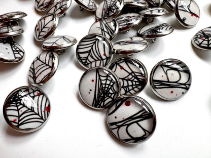 Small Round Buttons - Spiderwebs - White Background - 12mm