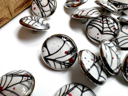 Small Round Buttons - Spiderwebs - White Background - 12mm