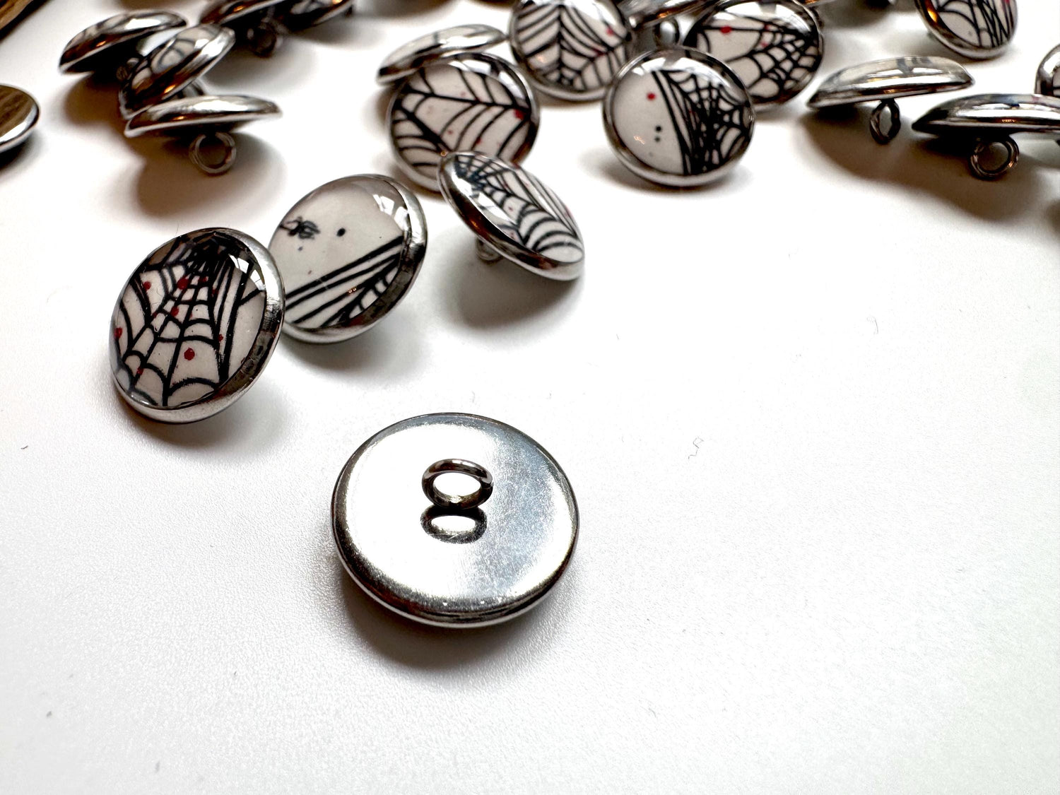 Small Round Buttons - Spiderwebs - White Background - 12mm