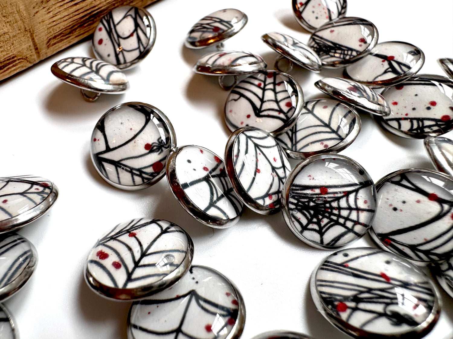 Small Round Buttons - Spiderwebs - White Background - 12mm