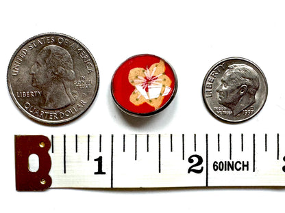 Medium Round Buttons - Cream Flowers on Bright Red Background - 16mm