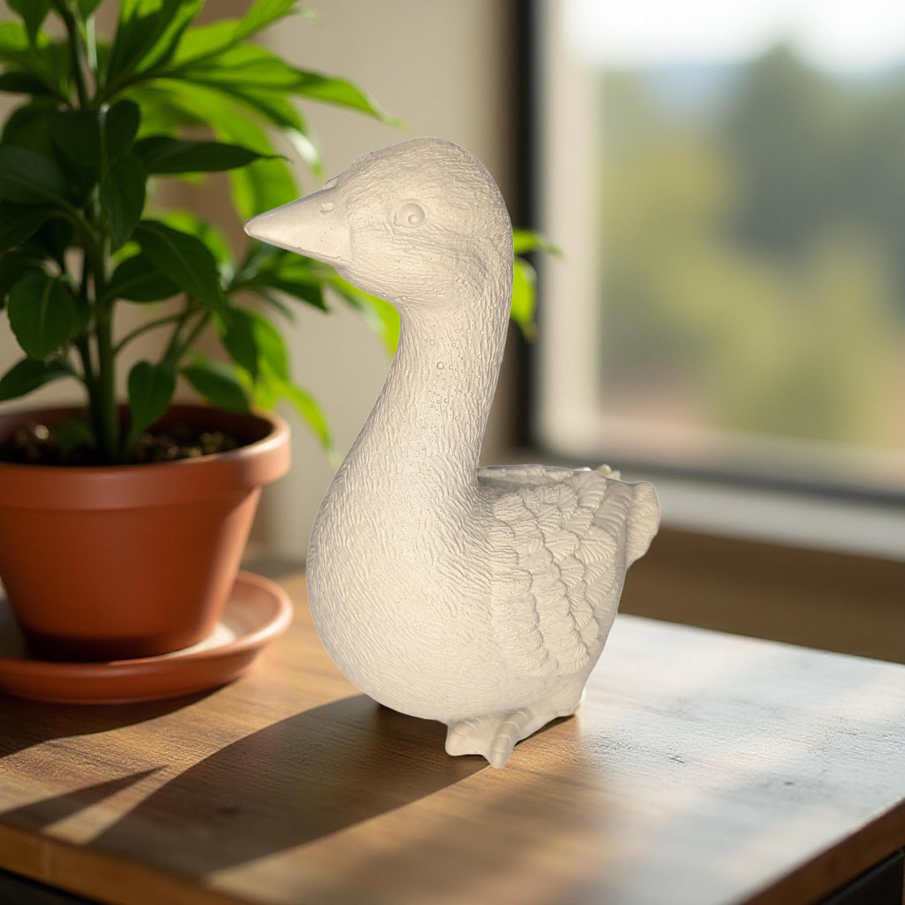 Small Concrete Goose | Cute Desk Accessory | Heavy Paperweight | Modern Cement Animal Figurine | Handmade Stone Bird for Shelf or Planter