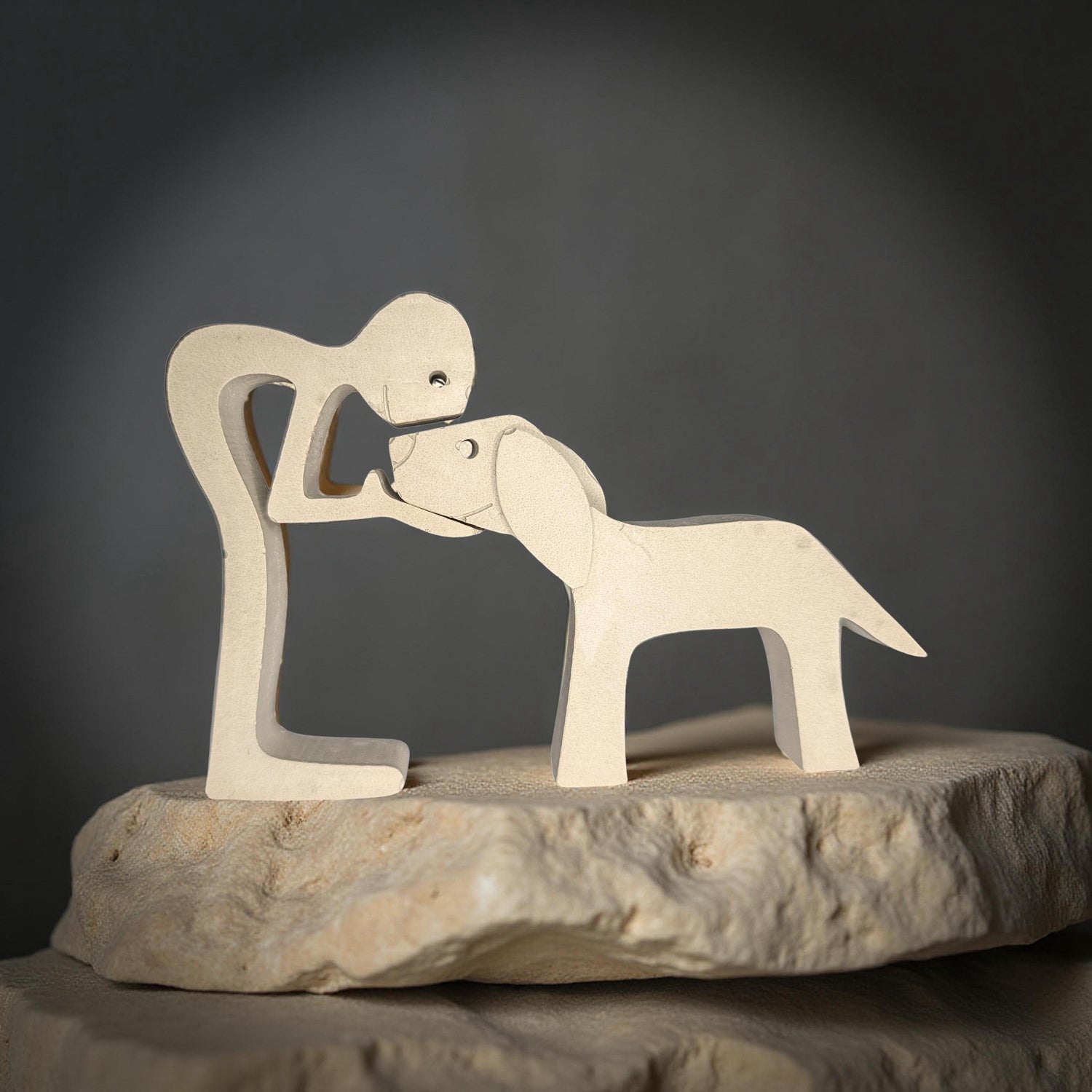 Concrete Human &amp; Dog Statue Set | Minimalist Dog Lover Gift | Best Friend Sculpture | Interactive 2-Piece Figurine | Pet Loss Memorial or Sh