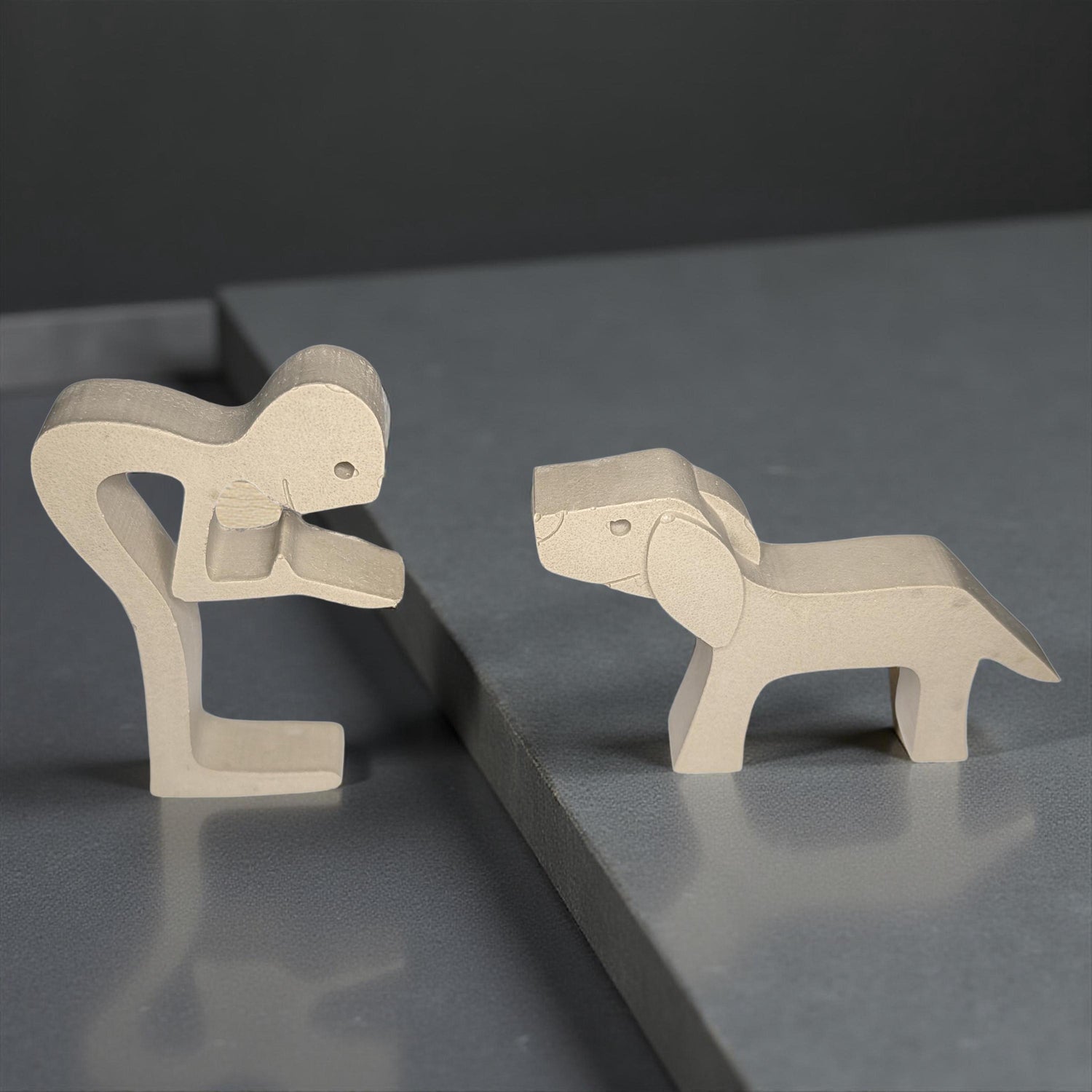 Concrete Human &amp; Dog Statue Set | Minimalist Dog Lover Gift | Best Friend Sculpture | Interactive 2-Piece Figurine | Pet Loss Memorial or Sh