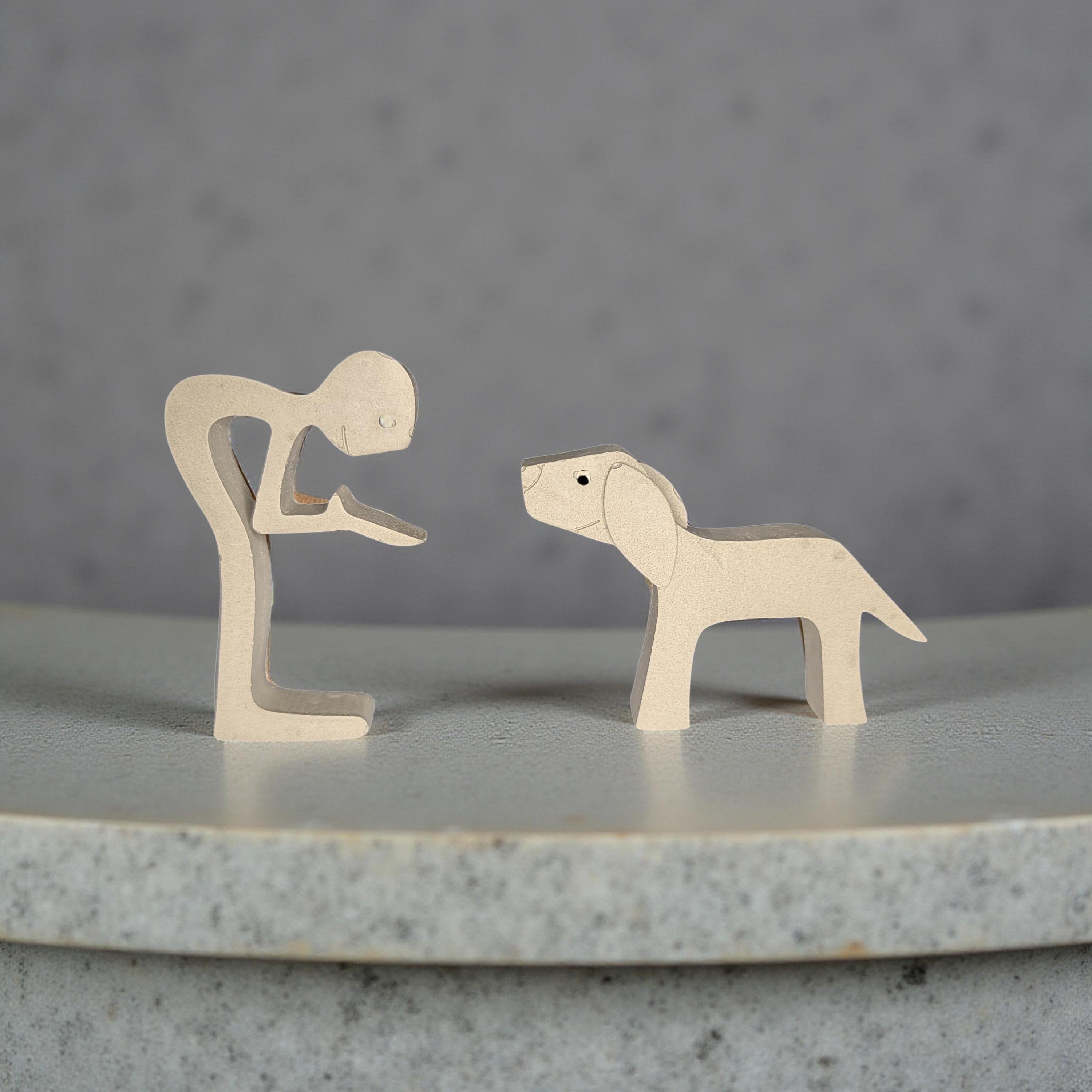 Concrete Human &amp; Dog Statue Set | Minimalist Dog Lover Gift | Best Friend Sculpture | Interactive 2-Piece Figurine | Pet Loss Memorial or Sh