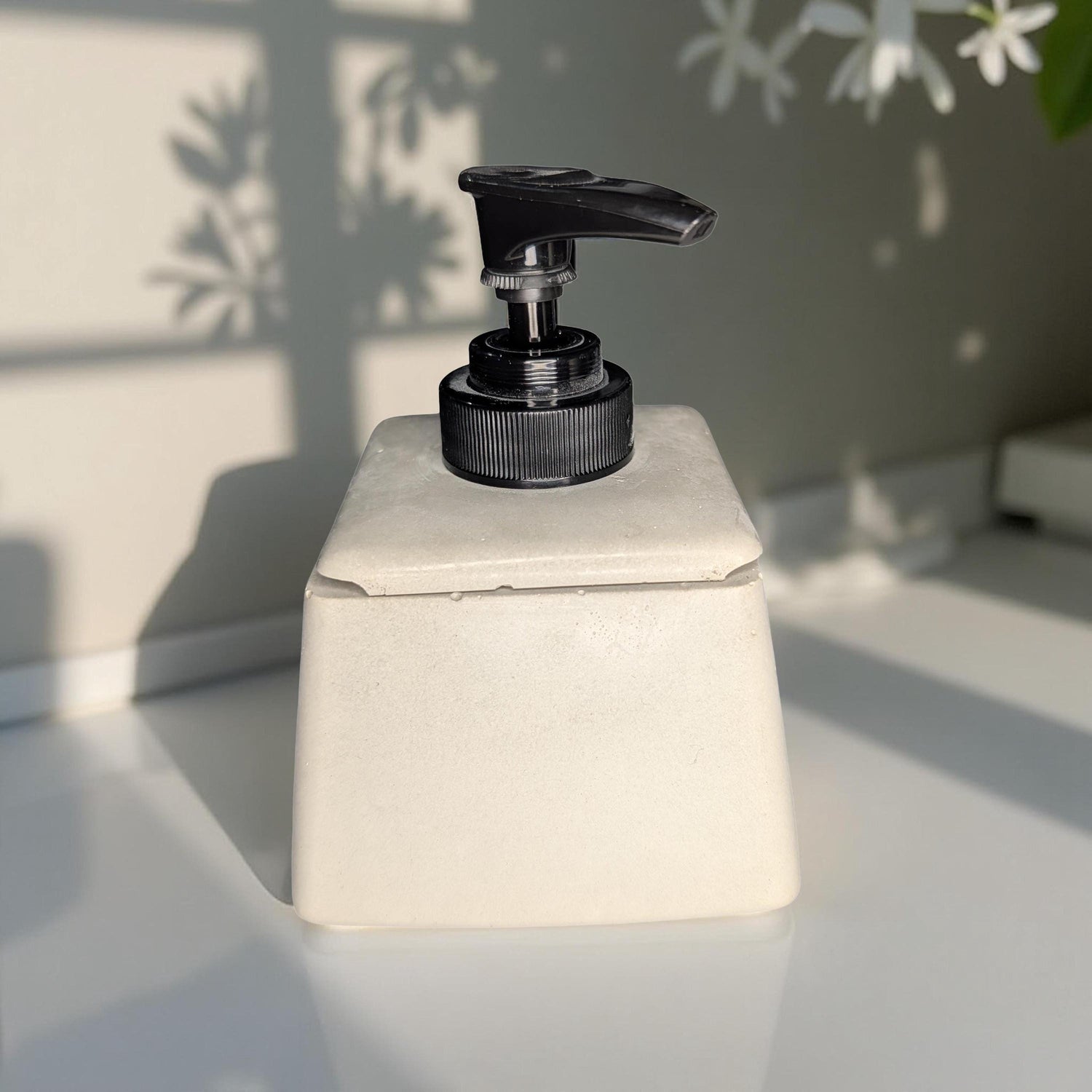 Geometric Concrete Pump Bottle | Resin Sealed Soap Dispenser | Cube or Sphere Lotion Holder | Industrial Home Decor | Natural Cement