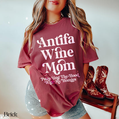 Antifa Wine Mom Shirt, Protecting The Hood Graphic Tee, Funny Mom Shirt, Wine Lover Gift for Her, Trendy Mom Tee, Statement Shirt