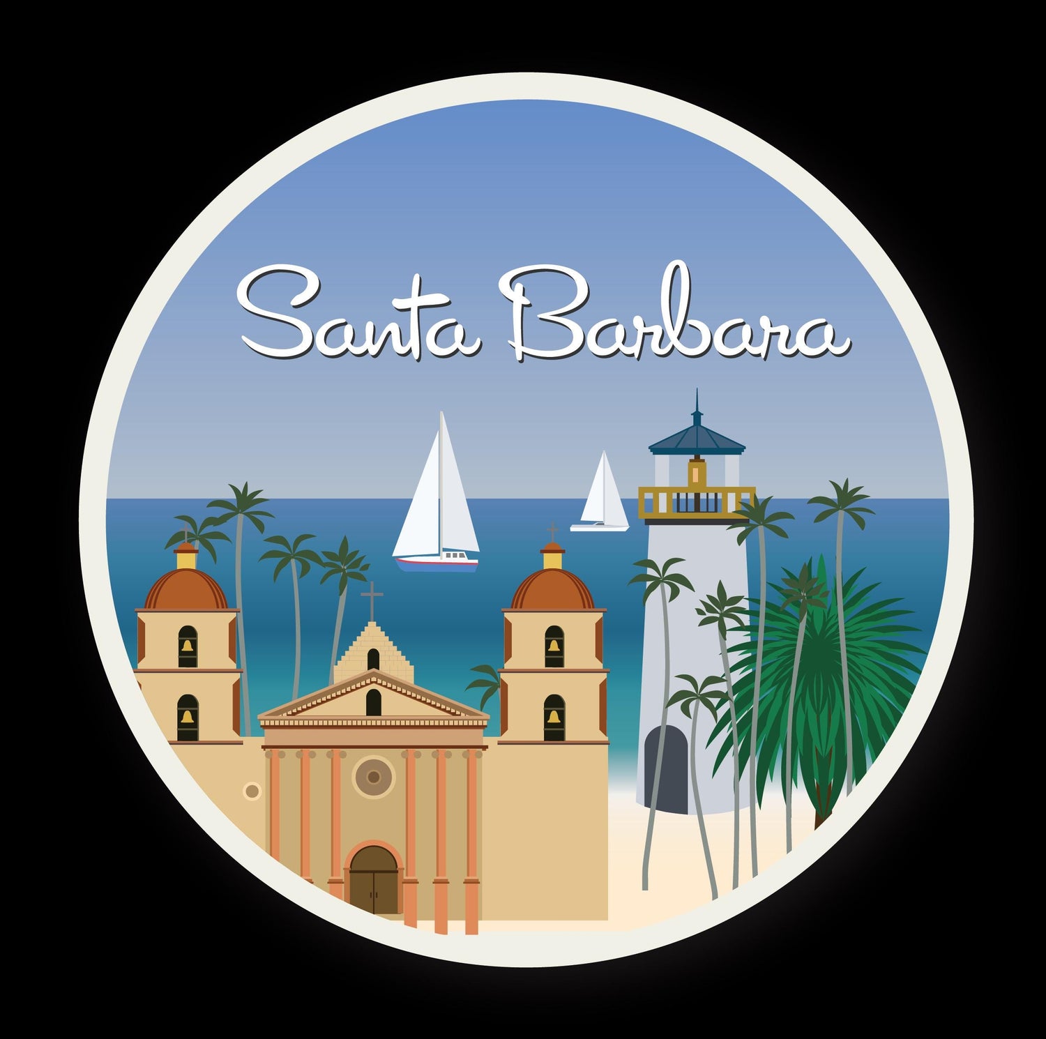 Santa Barbara Surf Beach Sticker | Vintage California Coastal Decal (3&amp;quot; Longest Dimension)