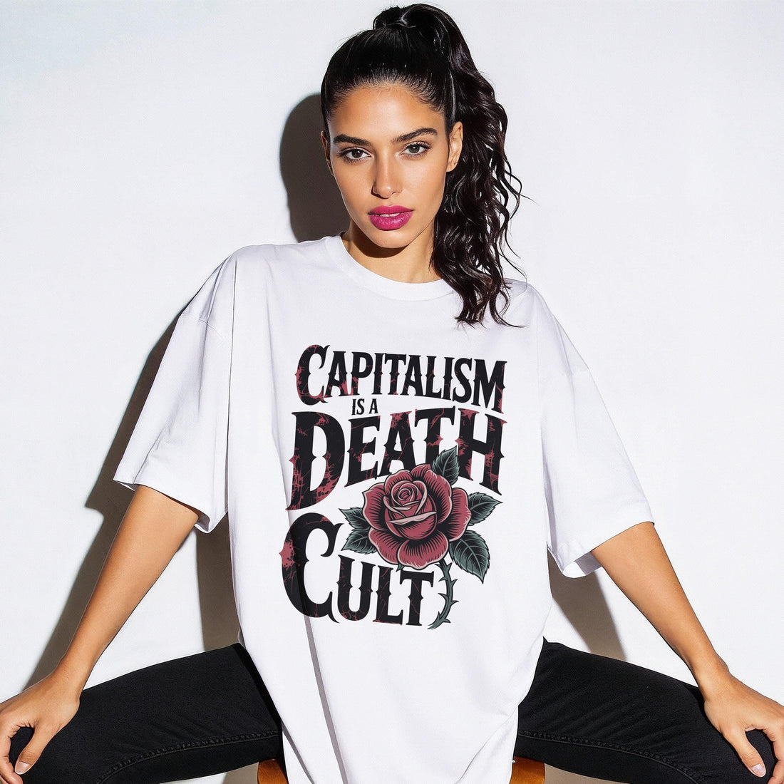Oversized Graphic Tee, Capitalism Is A Death Cult Shirt, Anti Capitalist Fashion, Statement T Shirt, Edgy Graphic Top, Feminist Apparel