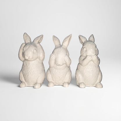 Concrete Bunny Rabbit Figurines - Set of 3 Wise Rabbits See No Evil Hear No Evil - Modern Easter Decor - Spring Mantle Display