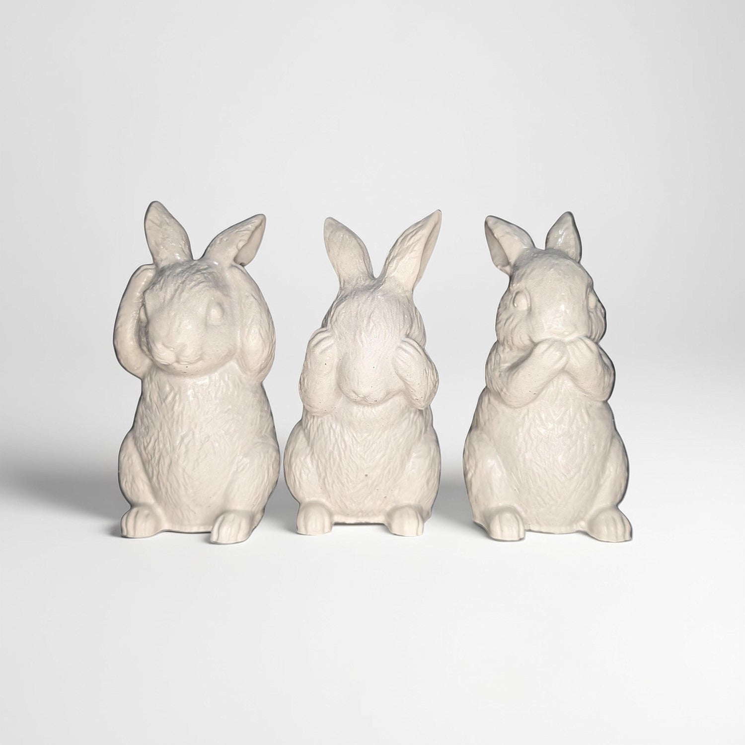 Concrete Bunny Rabbit Figurines - Set of 3 Wise Rabbits See No Evil Hear No Evil - Modern Easter Decor - Spring Mantle Display