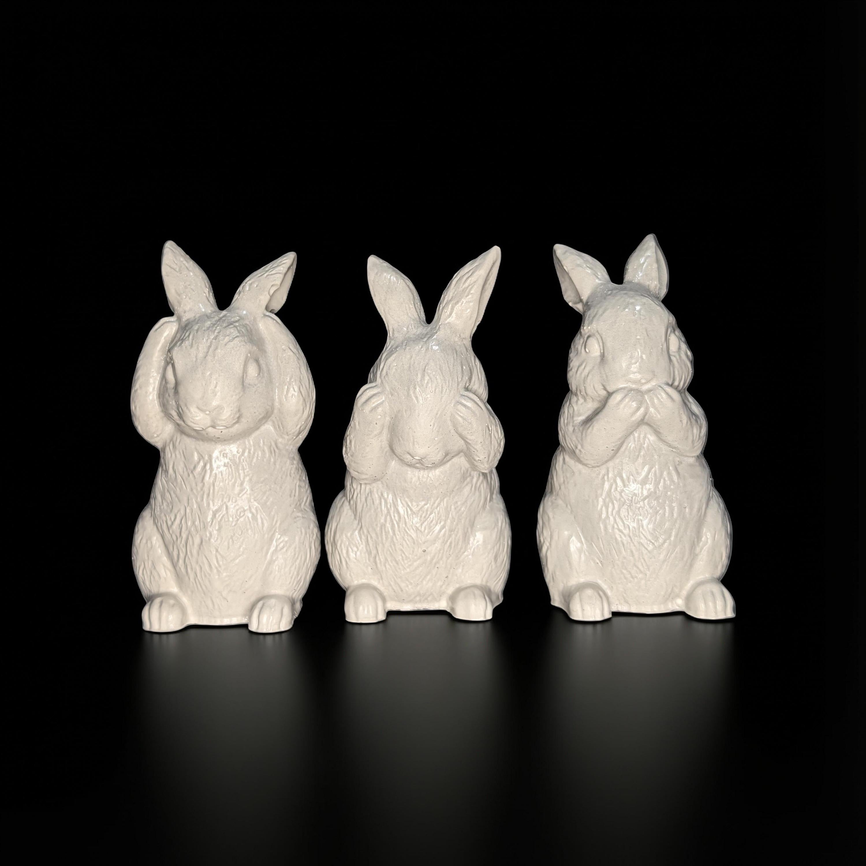 Concrete Bunny Rabbit Figurines - Set of 3 Wise Rabbits See No Evil Hear No Evil - Modern Easter Decor - Spring Mantle Display