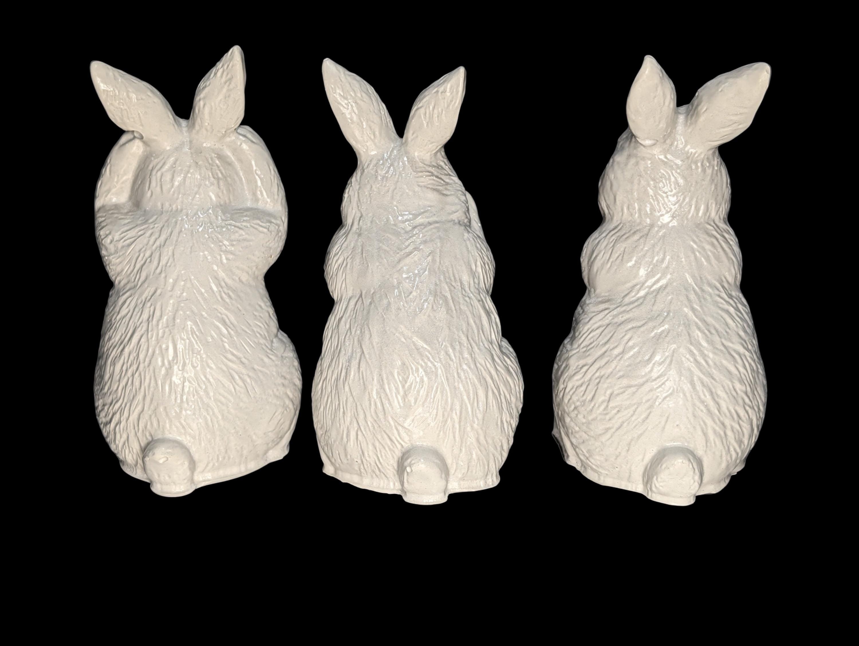 Concrete Bunny Rabbit Figurines - Set of 3 Wise Rabbits See No Evil Hear No Evil - Modern Easter Decor - Spring Mantle Display