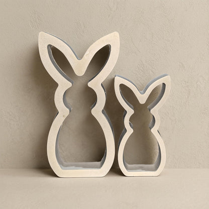 Concrete Bunny Silhouette - Modern Easter Decor - Minimalist Rabbit Statue - Spring Mantel Display - LG. &amp; SM. Bunny Set- Tea light Candle