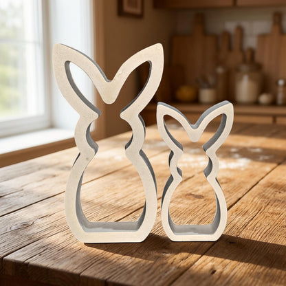 Concrete Bunny Silhouette - Modern Easter Decor - Minimalist Rabbit Statue - Spring Mantel Display - LG. &amp; SM. Bunny Set- Tea light Candle