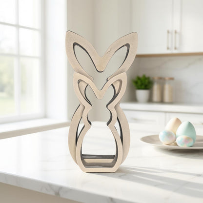 Concrete Bunny Silhouette - Modern Easter Decor - Minimalist Rabbit Statue - Spring Mantel Display - LG. &amp; SM. Bunny Set- Tea light Candle