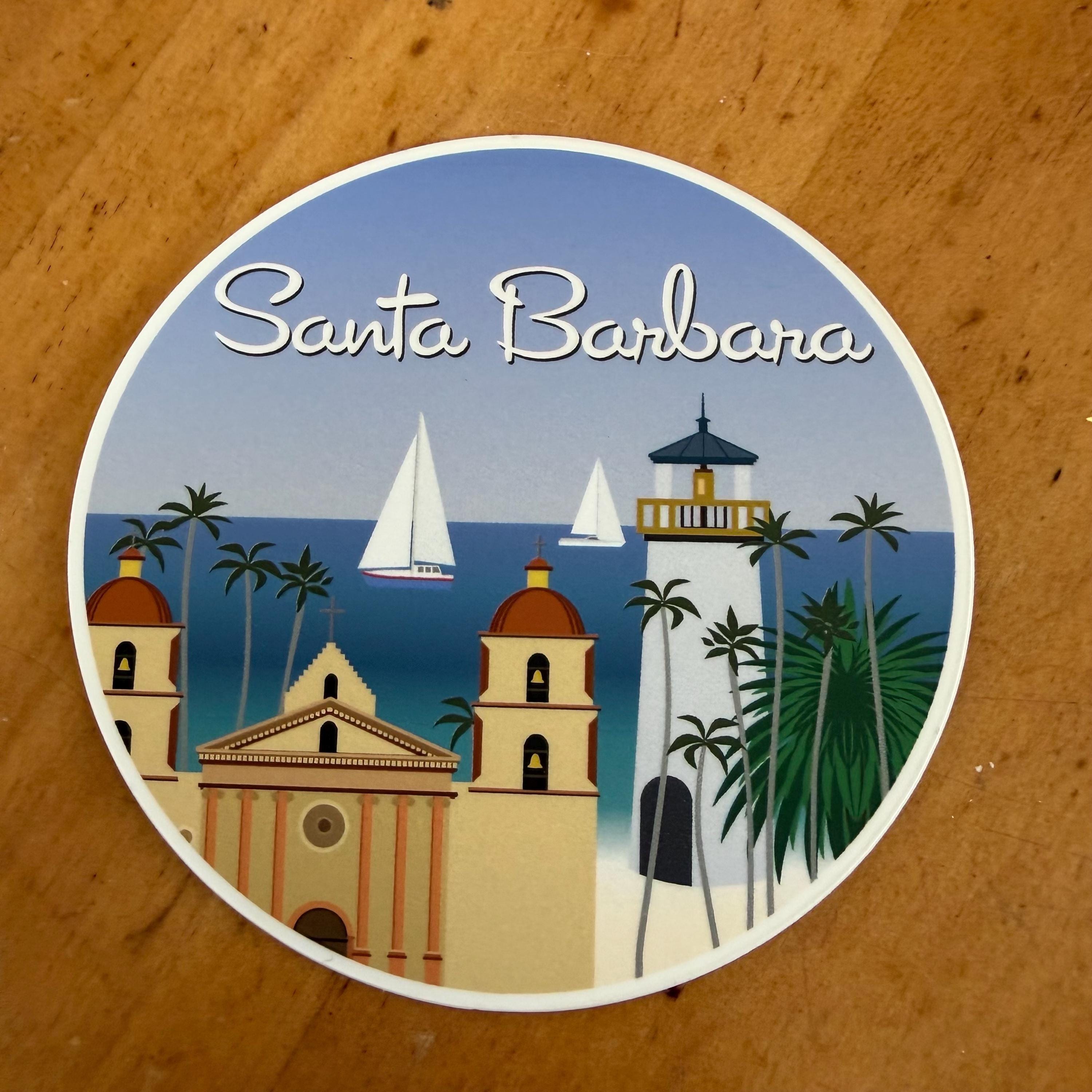 Santa Barbara Surf Beach Sticker | Vintage California Coastal Decal (3&amp;quot; Longest Dimension)