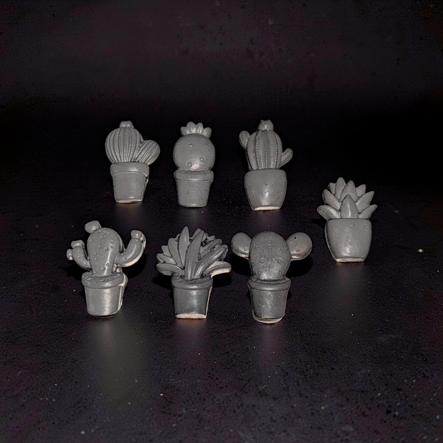 Concrete Cactus Refrigerator Magnets (Set of 7) | Succulent Fridge Magnets | Plant Lover Gift | Cute Kitchen Decor in Grey or Dark Green