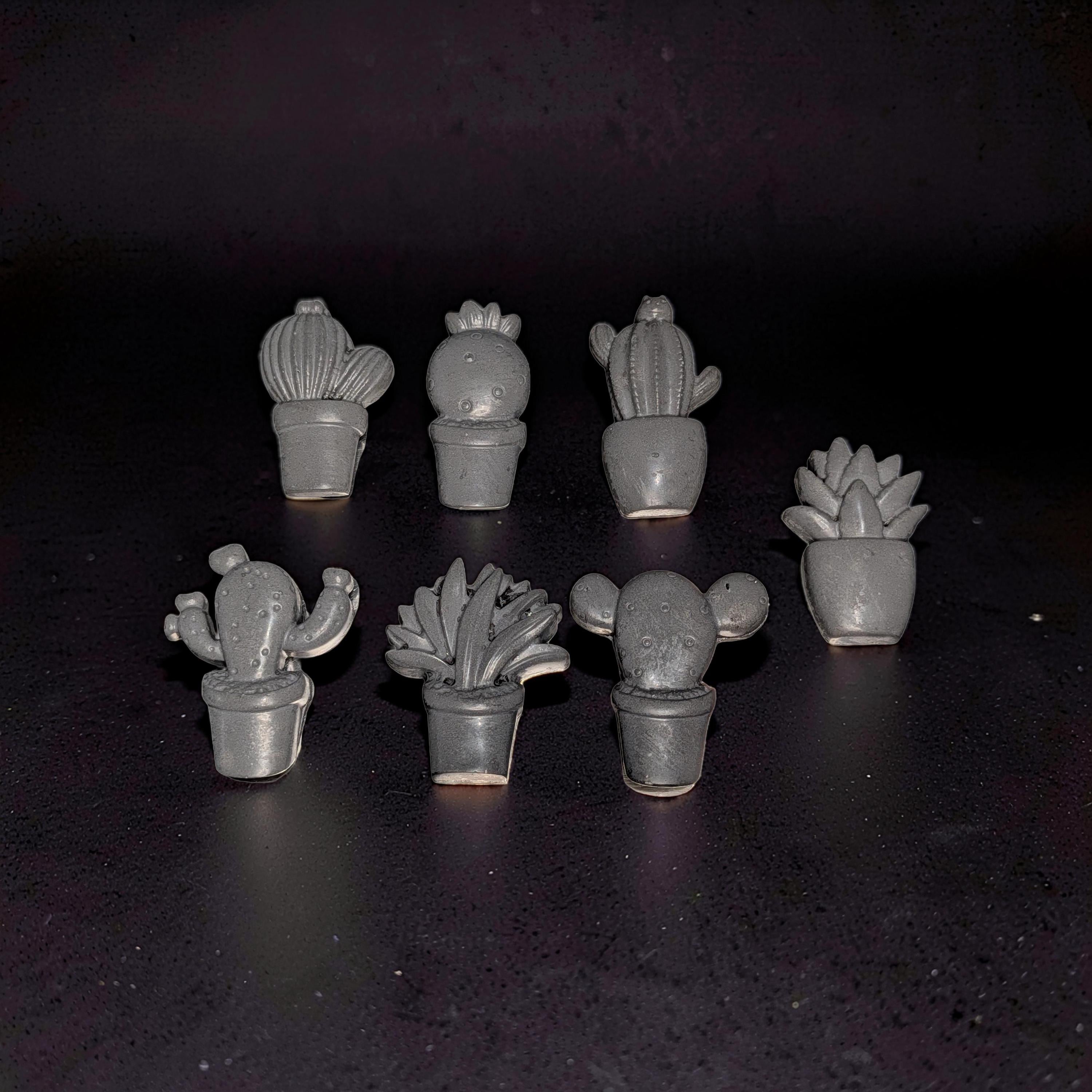 Concrete Cactus Refrigerator Magnets (Set of 7) | Succulent Fridge Magnets | Plant Lover Gift | Cute Kitchen Decor in Grey or Dark Green