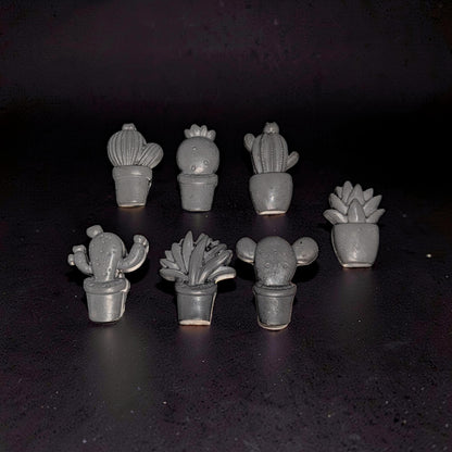 Concrete Cactus Refrigerator Magnets (Set of 7) | Succulent Fridge Magnets | Plant Lover Gift | Cute Kitchen Decor in Grey or Dark Green