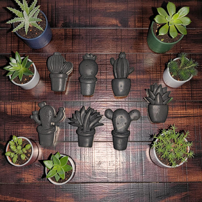 Concrete Cactus Refrigerator Magnets (Set of 7) | Succulent Fridge Magnets | Plant Lover Gift | Cute Kitchen Decor in Grey or Dark Green